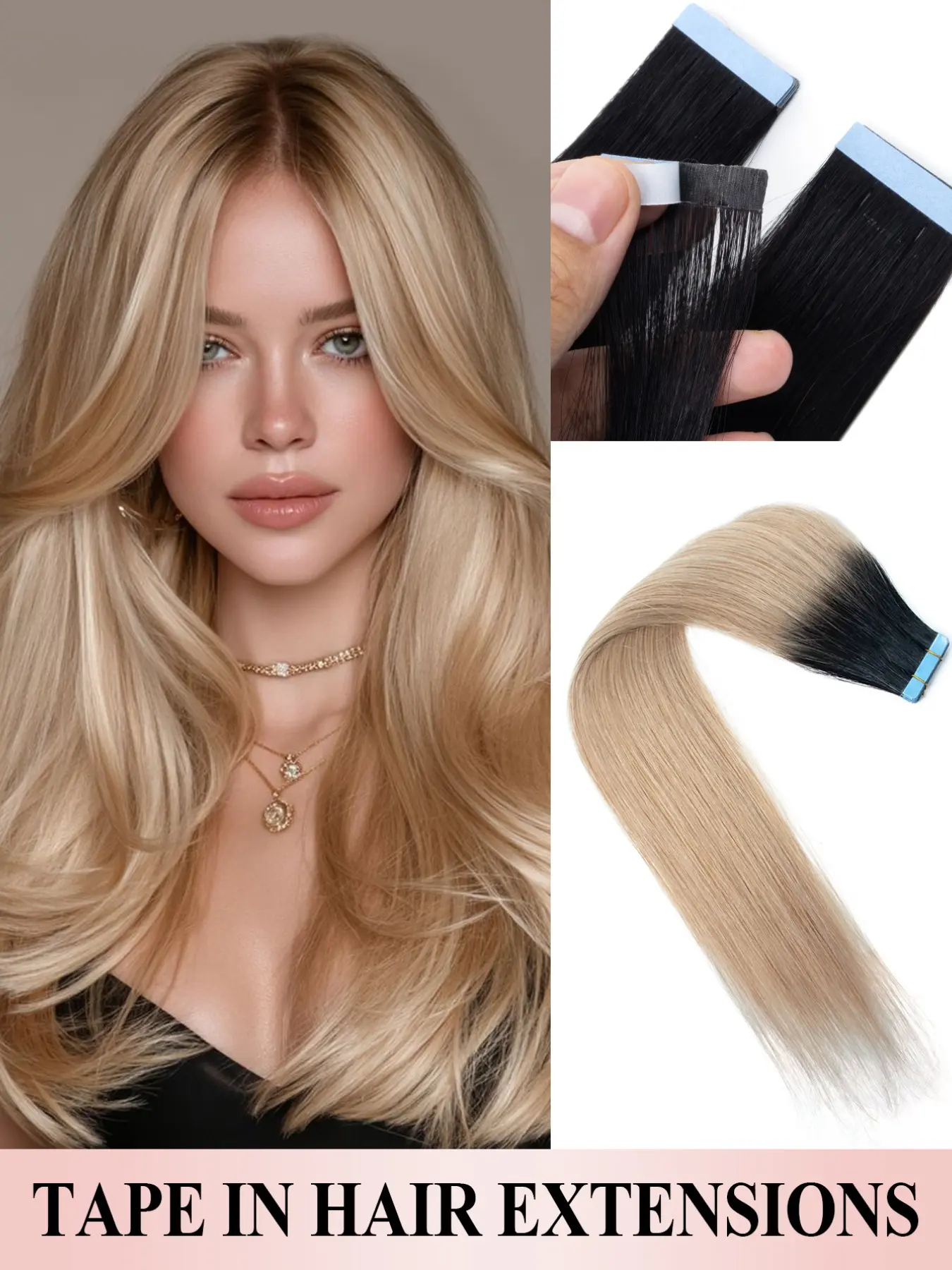 Straight Tape-In Human Hair Extensions, Seamless Invisible Skin Weft Hair Extensions for Women, 20 Pieces, 30g/Pack