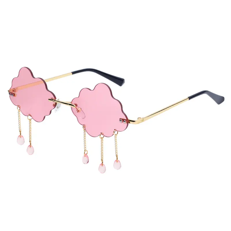 Retro Rimless Sunglasses, Dripping Cloud Shaped Tassel Design, Funny Stylish Eyewear for Women, Perfect for Party, Disco & Themed Events