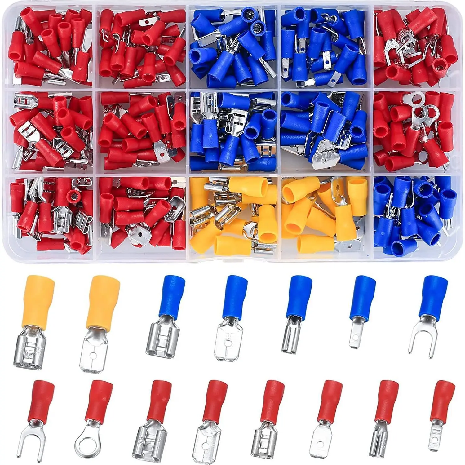 280 Count Electrical Cable Connectors Assorted, Insulated Wire Cable Crimp U-Type Fork Spade Butt Ring Connector Assortment Kit, Male/Female Wire Cable Crimp Terminals