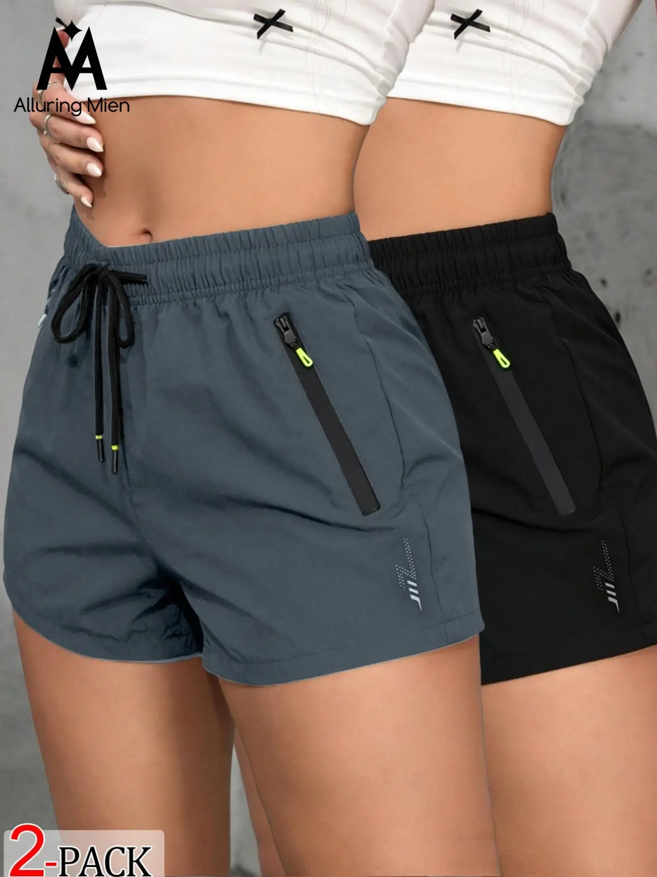 Women's Quick-Dry Gym Workout Shorts, Zip Pocket Design, Lightning Print Drawstring Fitness Running Shorts, Comfortable Stylish Athleisure Wear