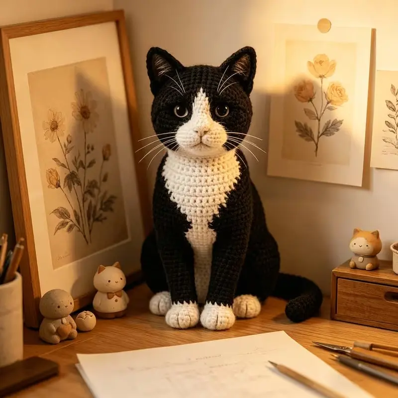 DIY Crochet Kit for Beginners, Cute Cat Amigurumi Tutorial Set, Perfect Gift Idea, Includes Yarn and Webbing Accessories
