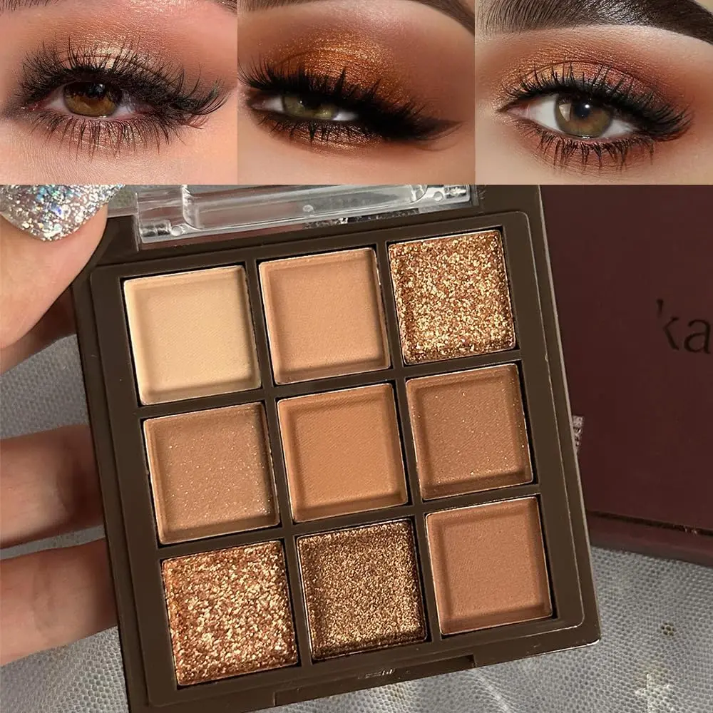 AMY'S DIARY 9-Color Rose Gold Dark Brown Neutral Tones Eyeshadow Palette - Pigment-Rich, Long-Lasting, Waterproof Matte Shimmer for Baby & Maternity Costume Jewelry Eye Makeup, 9 Colors