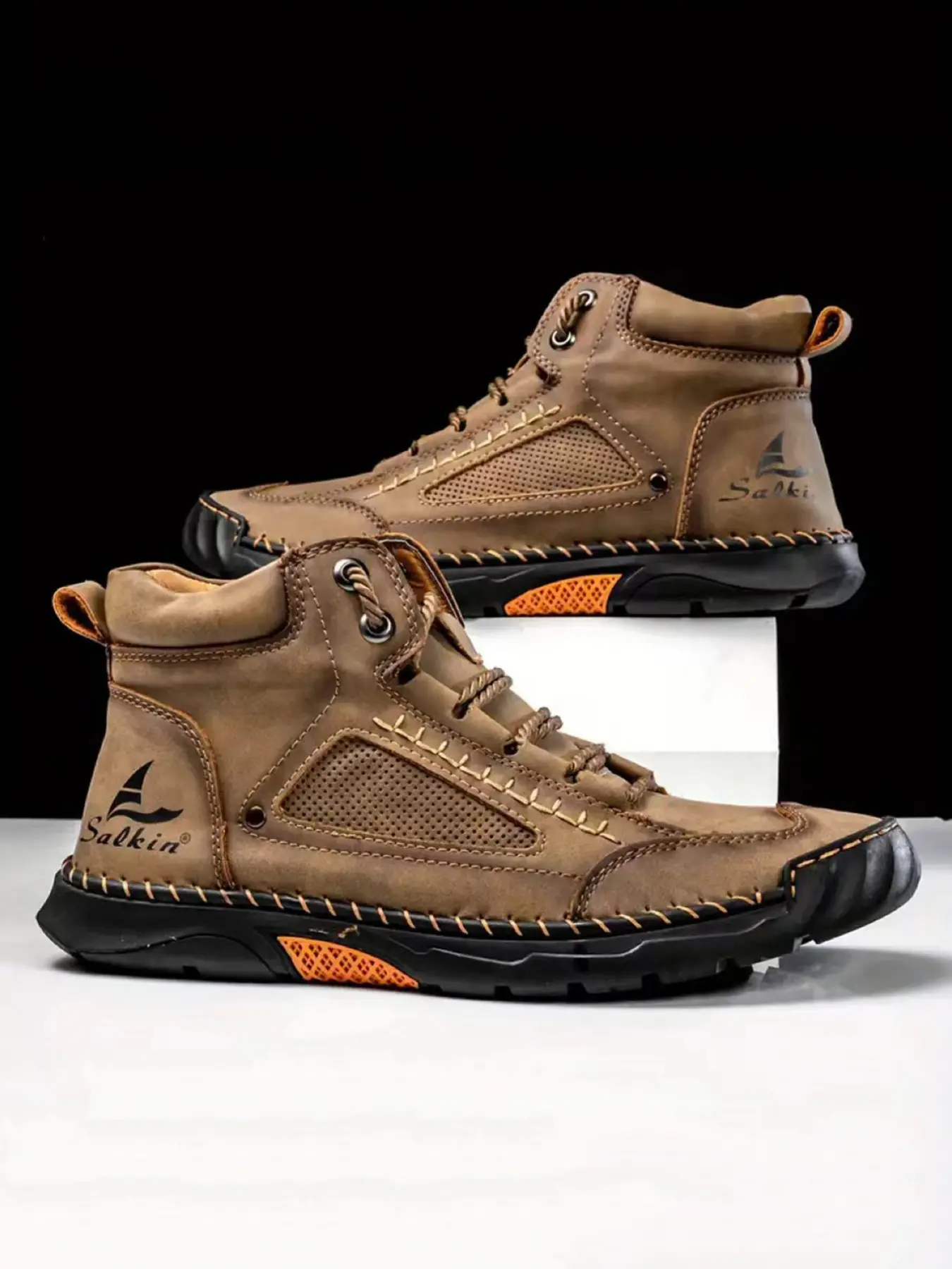 Men's Hand-Stitched Fashion Ankle Boots Footwear, Breathable Anti-Slip Laces, Durable PU Leather, Ideal for Outdoor Activities, Comfortable All-Day Walking Shoes
