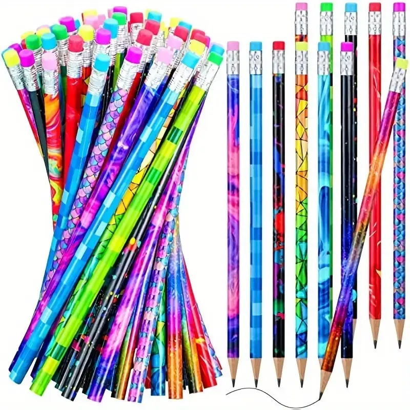 50-Pack Wooden Pencils with Erasers, Perfect for Writing, School Supplies, Classroom Supplies, Gifts, Christmas, Student Essentials, High-Quality, Recycled Wood