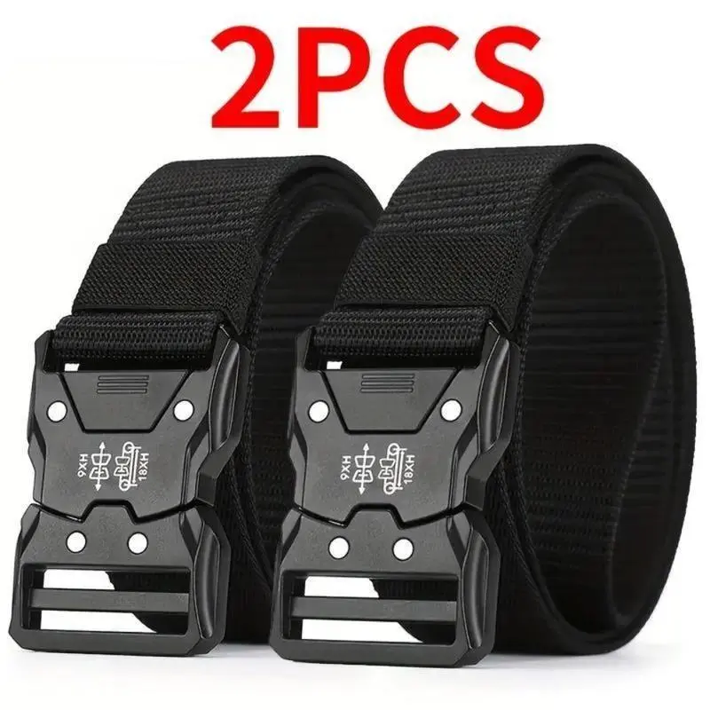 2 Pack Quick Release Tactical Belts for Men, Adjustable Heavy Duty Nylon Waist Belt, Durable Outdoor Hiking Hunting Work Utility Belt