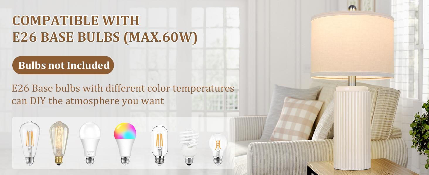 28’’ Modern Ceramic Table Lamps Set of 2 for Living Room, Farmhouse Vintage Bedside Table Lamps with White Linen Shade, Rustic Bedroom Ceramic Lamps for Nightstand Home Office End Table Dorm