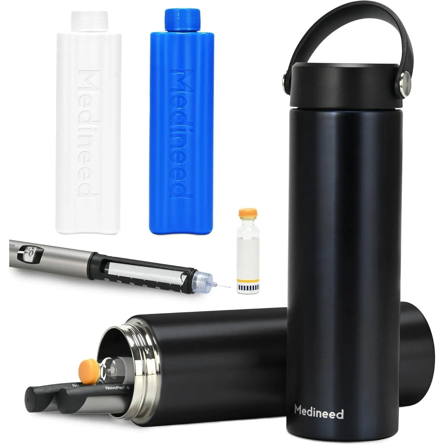 Insulated Portable TSA-Approved 60H Insulin Travel Case with Stainless Steel Dual-Layer Insulation, Reusable Ice Pack, Magnetic Closure, Basic Handle, Black Home Organizer Storage Bag for Daily Commute, Fits 1-4 Pens & Peptide Vials, Diabetes Meds