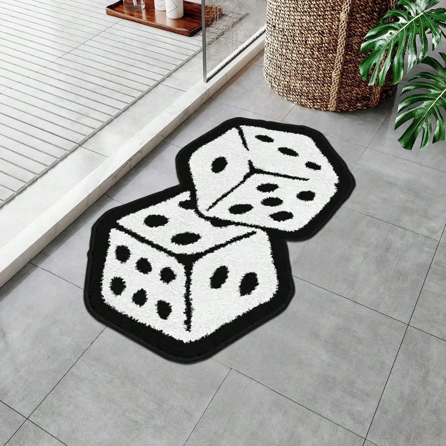 Bedroom Rug with Dice Pattern, Soft Non-Slip Backing, Ideal for Bedroom and Entryway, Plush Home Decor Mat, Retro Style, Fuzzy Rug
