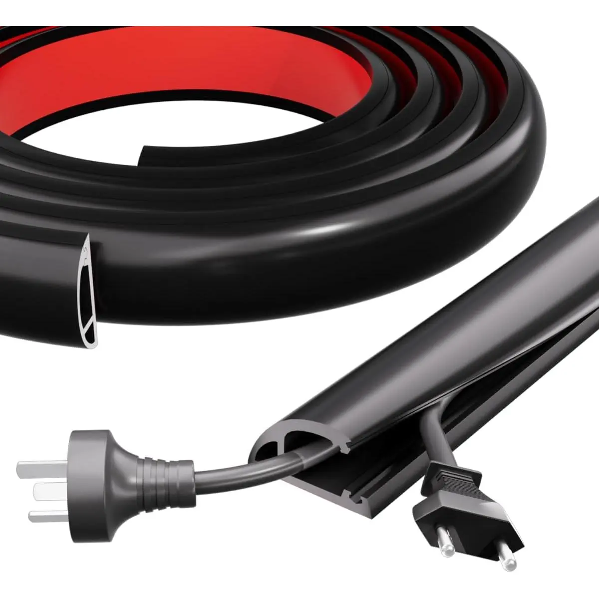 4FT Side-Open Extension Cord Covers for Wires  Floor, Power  Protector Cord Hider Management Strip, Electric Wire  Carpet,Chord Runner Protective Safety,Black