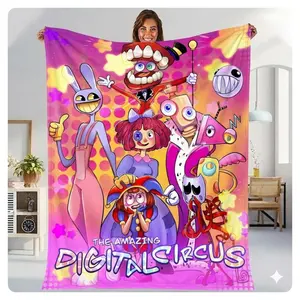The Amazing Digital Circus Blanket, Cute Jax Rabbit Fleece Throw, Digital Circus Bedding, Cozy Pomni And Jax Gift, Circus Birthday Gift