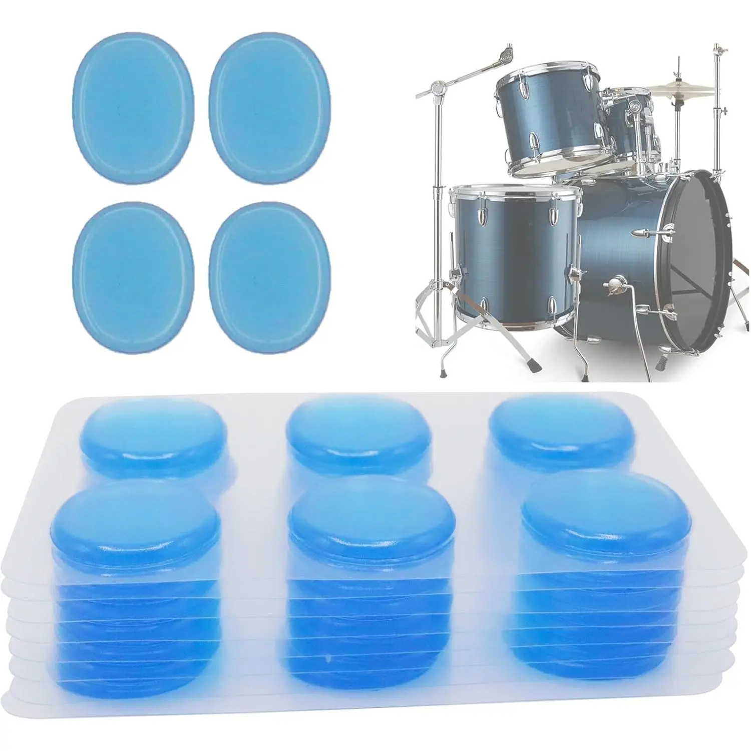 Drum Dampeners 48 count,  Gel Pads for Snare Tom Cymbals | Blue Drum Silencers Mute, Tone Control Dampening Kit, Noise Reduction for Practice, Easy to Apply and Remove