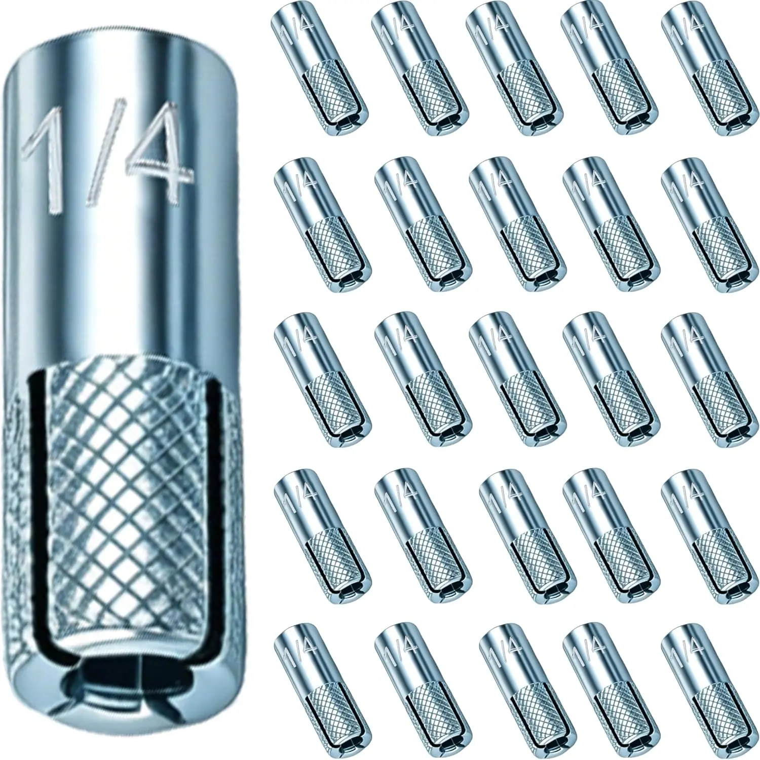 25 count Drop-in Anchors,1/4"-20 Zinc-Plated Concrete Knurled Drop-in-Anchor | Concrete Knurled Drop-in-Anchor, Zinc-Plated , Easy Installation - Internal Forced Expansion Screw  Solid Concrete