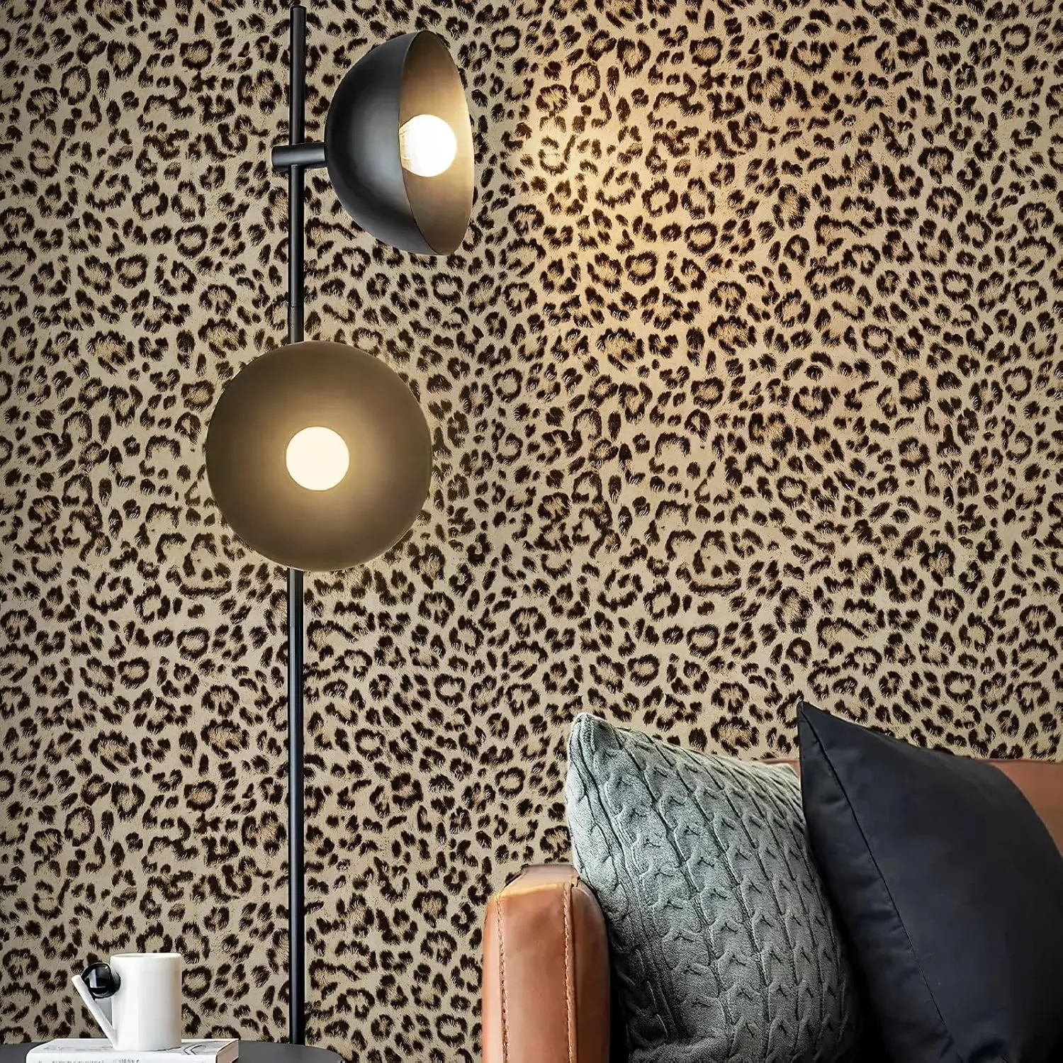 Leopard Print Peel-and-Stick Wallpaper, Waterproof Removable Self-Adhesive Textured Wall Covering, Yellow Funky Cheetah Contact Paper for Bedroom, Bathroom (120x17.3", 14.4 sq. ft)