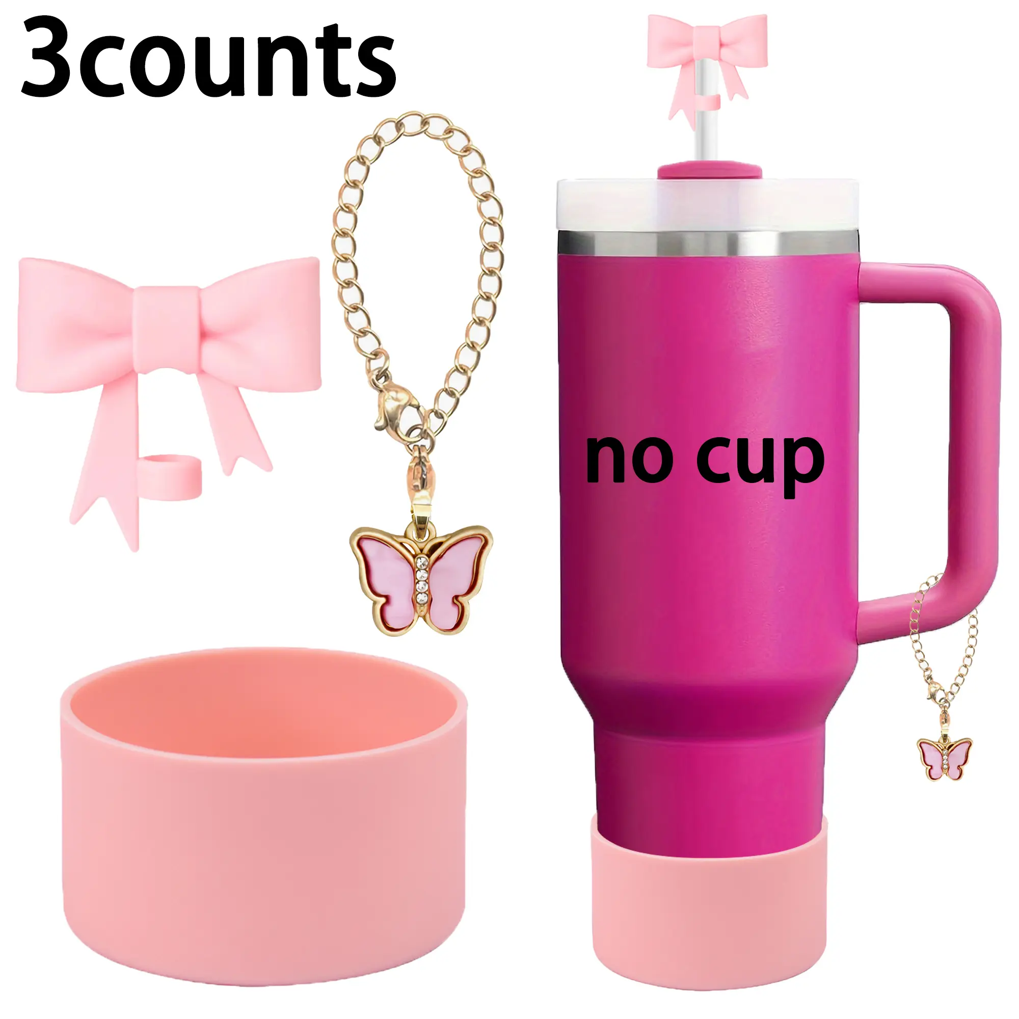 Sports Water Bottle Accessories Set, Includes Silicone Straw Cap, Protective Sleeve, Butterfly Handle Chain, Fits 40oz/30oz Cups