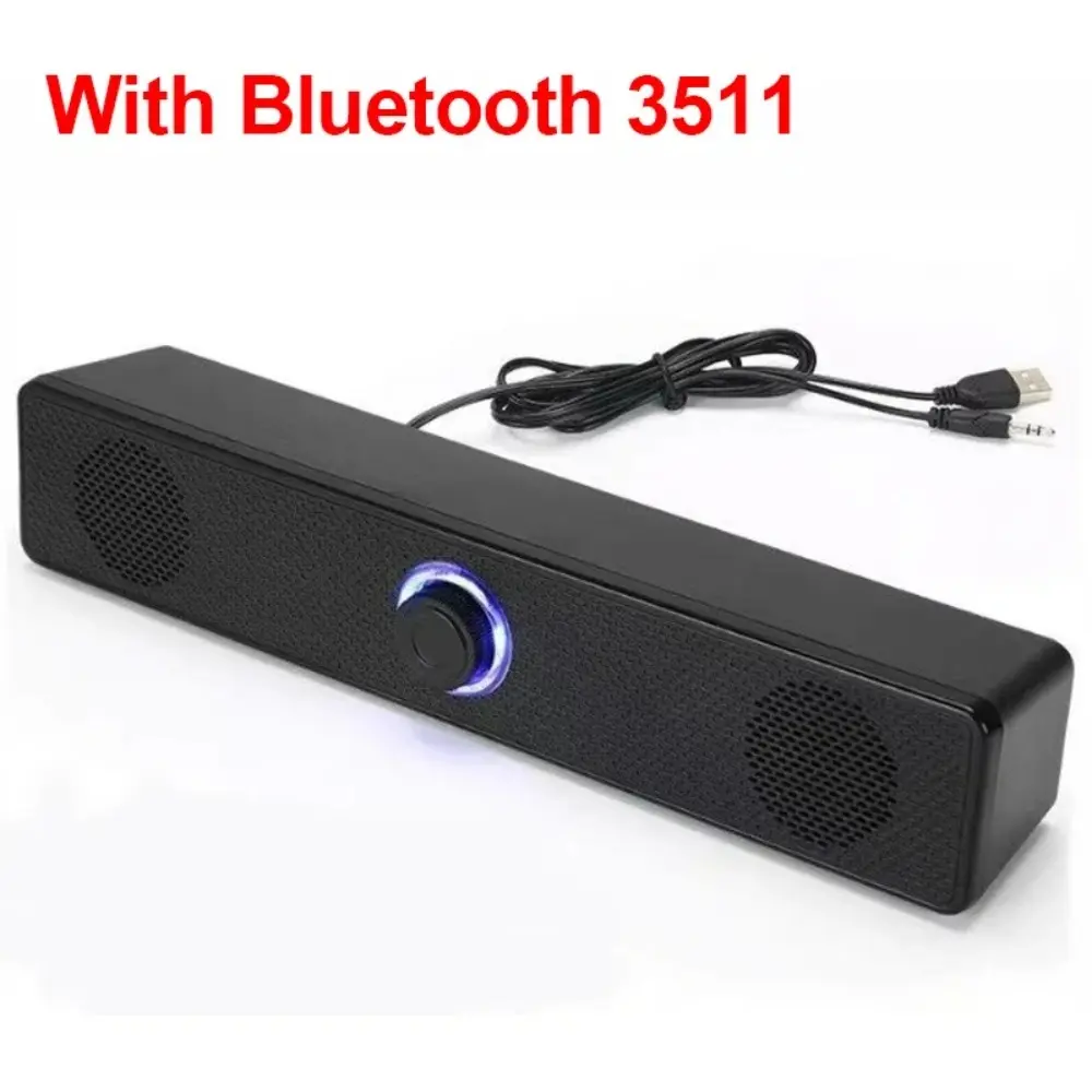 Portable Plastic PC Soundbar with Bass Enclosure Speaker - Wired/Bluetooth Wireless Induction Speaker, USB Powered Stereo for Computer Home Entertainment, TV Gaming Audio System