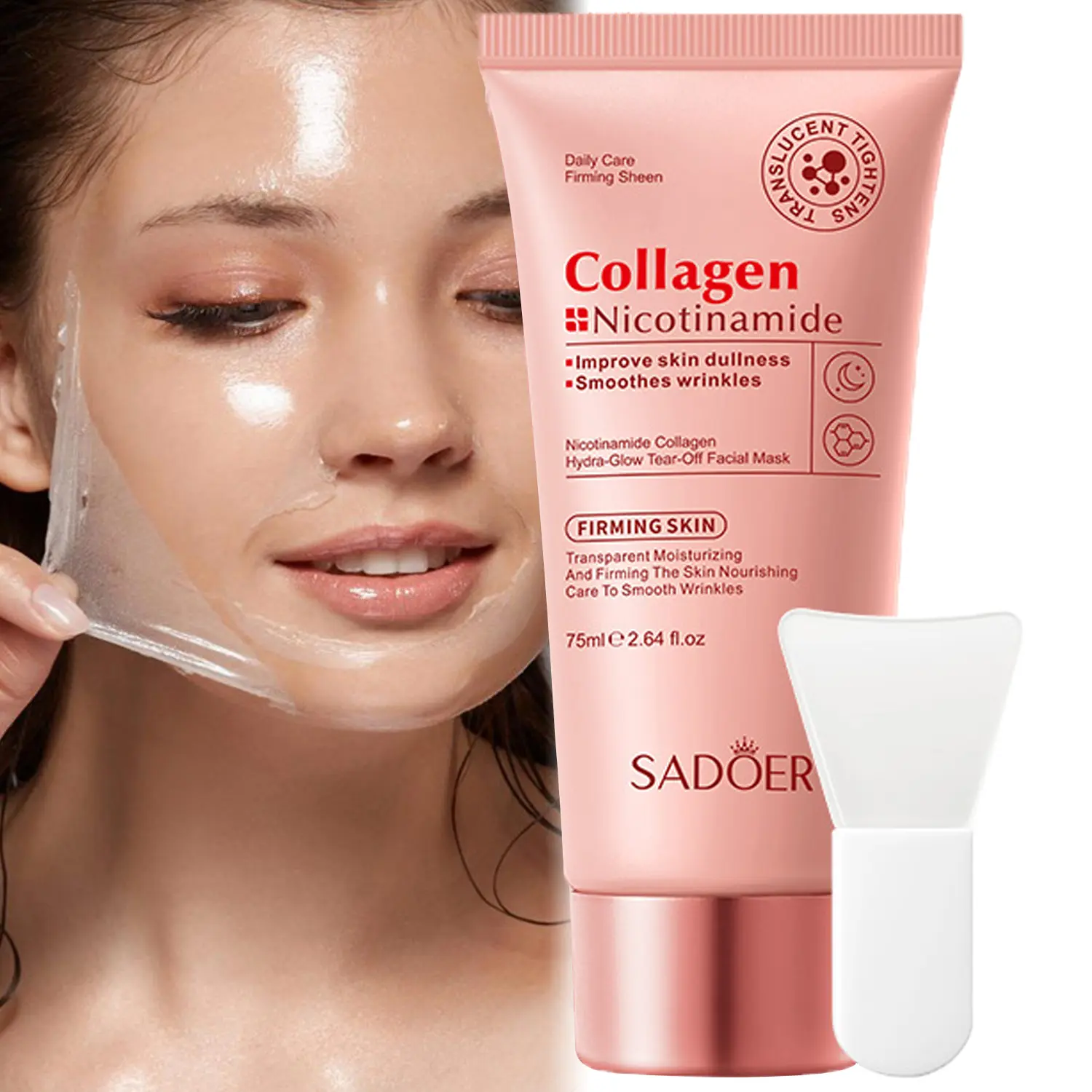 Collagen & Nicotinamide Peel Off Face Mask for Daily or Night Care, Firming & Hydrating Facial Mask for Wrinkle Smoothing, Korean Face Masks, Glow Boosting Facial Masks Suite for All Skin Types, 2.64Oz