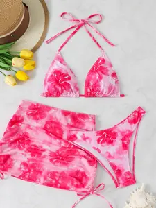 Women's Fashion Bikini Three-Piece Set, Stylish Swimsuit for Beach & Pool, Comfortable & Trendy Bathing Suit, Perfect for Summer Vacation, Patterned Swimsuit