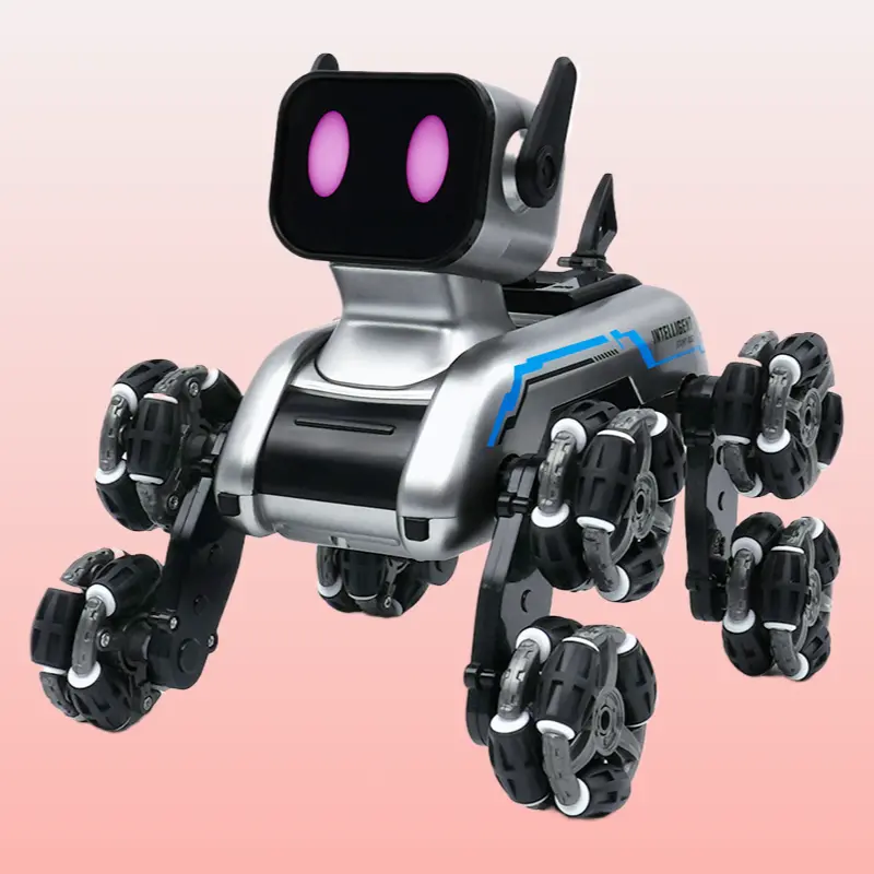 8-Wheel Remote Operated Stunt Smart Robot Dog, Rubber PVC Kids Play Toy with Gesture Sensing, Spray, Drift, Climb, Transform Functions