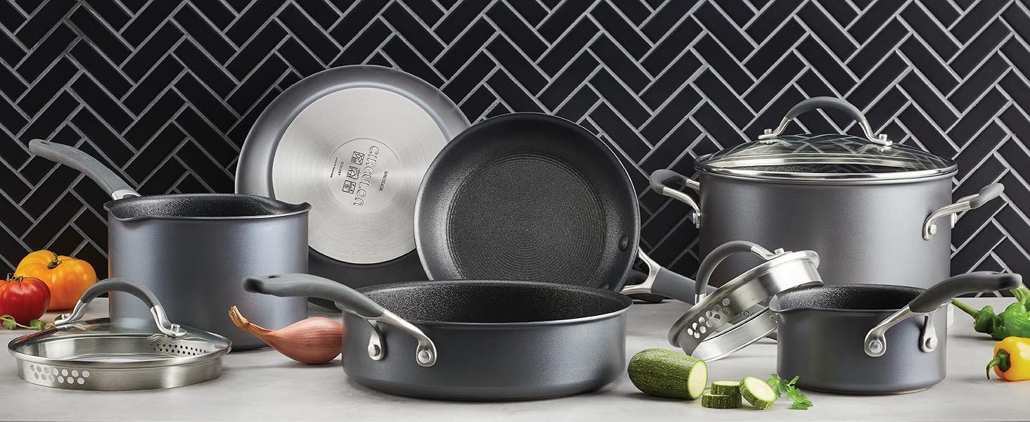Circulon A1 Series with ScratchDefense Technology Nonstick Induction Cookware/Pots and Pans Set, 9 Piece, Graphite