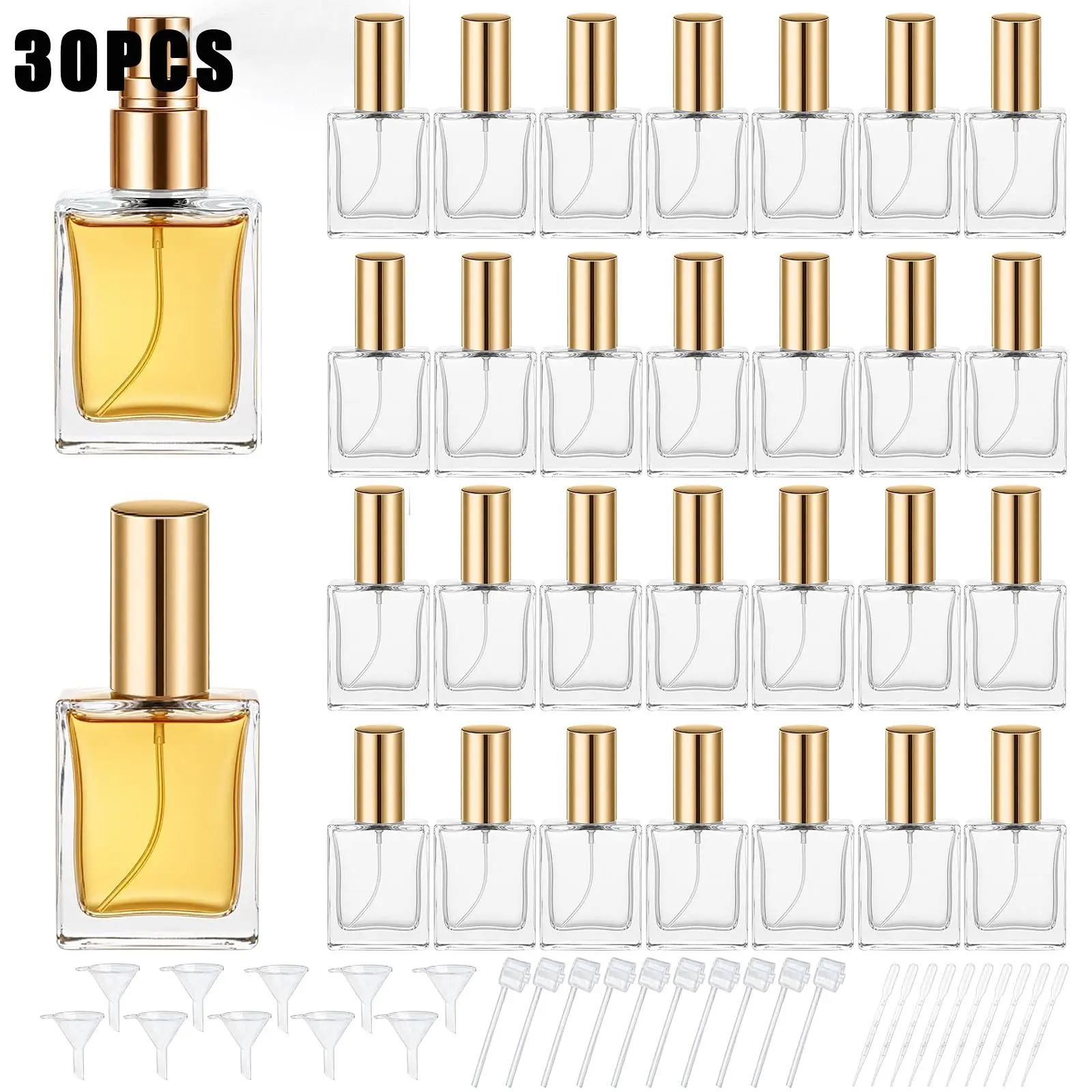 30-Pack 15ML Transparent Glass Perfume Spray Bottles, Mini Empty Perfume Bottles with Pump, Dropper, Funnel for DIY Fragrance, Eau De Toilette