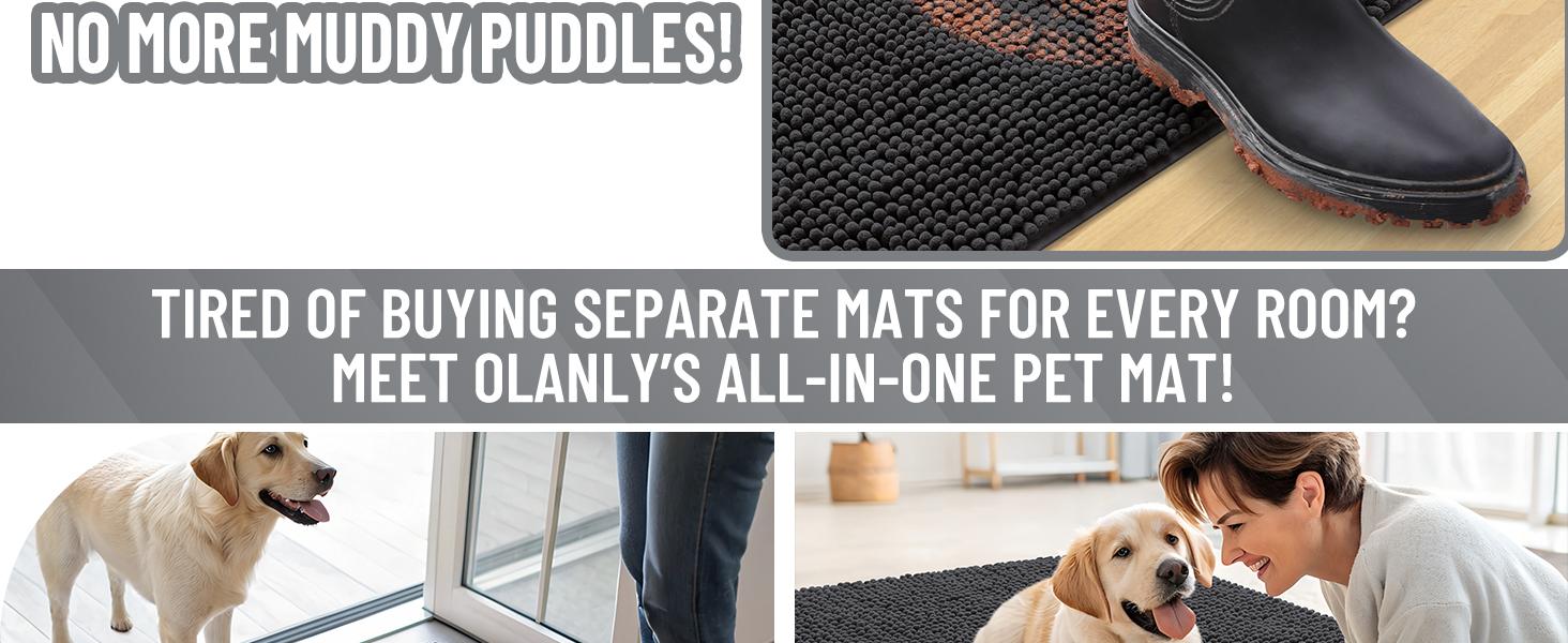 Dog Door Mat for Muddy Paws 48x30, Absorbs Moisture and Dirt, Absorbent Non-Slip Washable Doormat, Quick Dry Chenille Mud Mat for Dogs, Entry Indoor Entryway Carpet for Inside Floor, Dark Grey