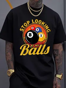 Fun Billiards Print Short Sleeve Top, Casual Streetwear for Home Relaxation, Pool Bar Gatherings, Daily Wear, All Seasons