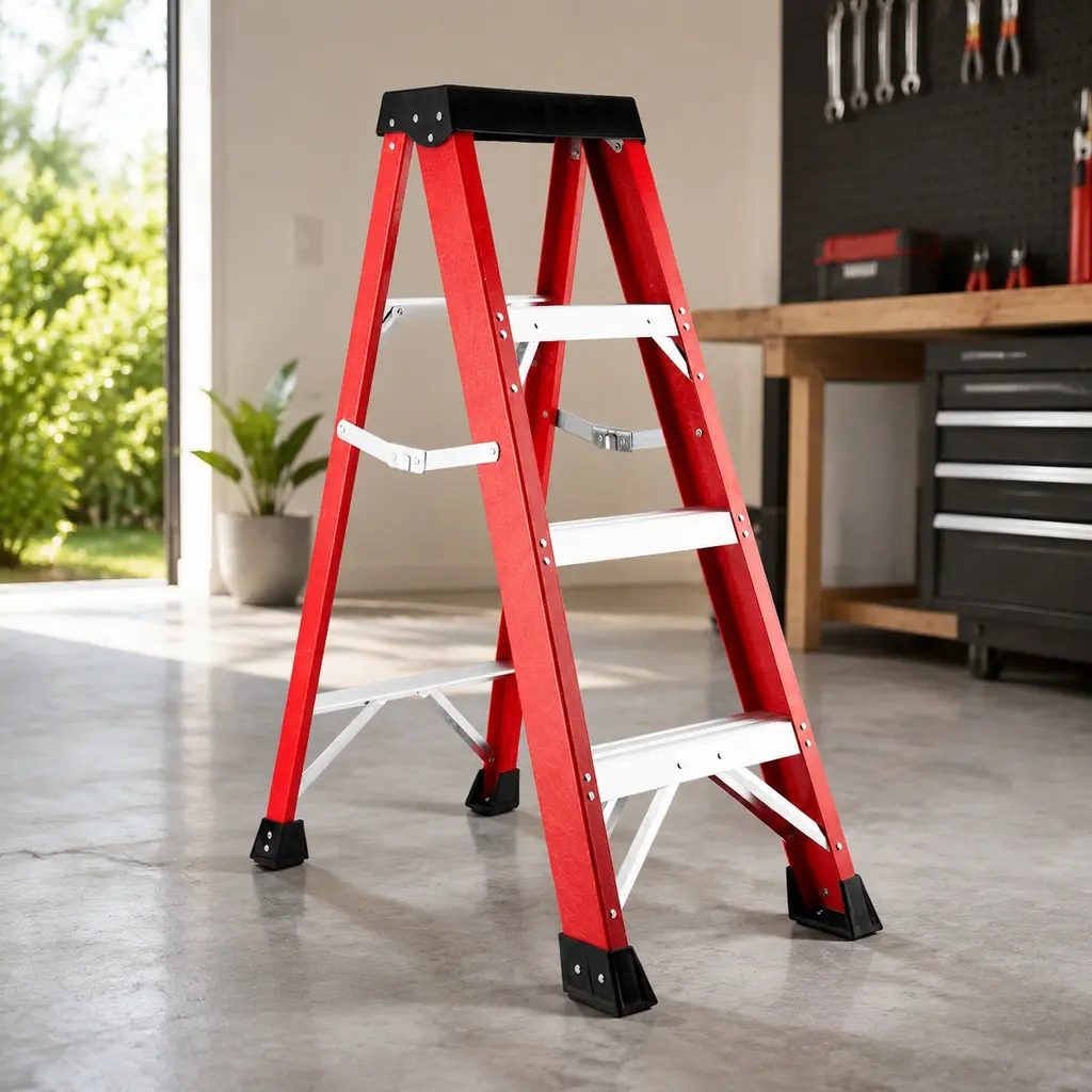 ARCH Fiberglass Step Ladder 330 lb Capacity Non-Conductive Electrical Insulation Ladder with Non-Slip Rubber Feet, 11-Inch Step Spacing, Red Aluminum Alloy & Fiberglass Construction for Home Improvement, Painting, Construction, and Electrical Work