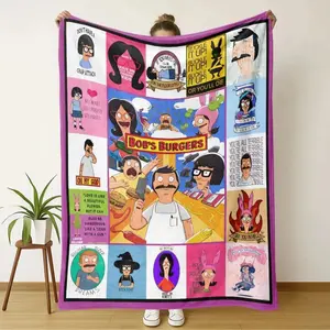 Bob's Burgers Flannel Throw Blanket, Lightweight Comfy Sofa Cover for Bed Travel Camping Living Room Office Couch Chair, Birthday Christmas Gift for kid, Adults and Children