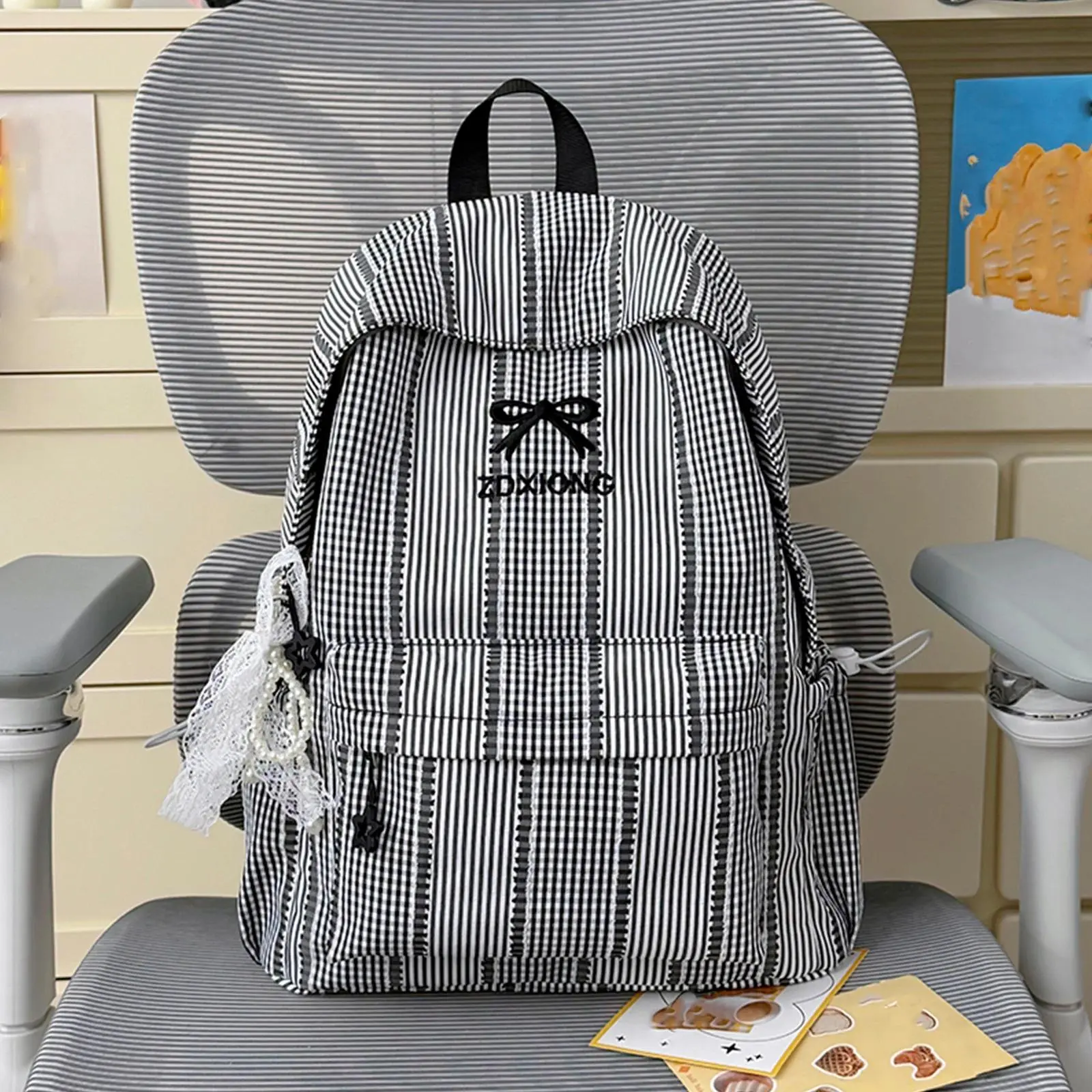 Girl Bowknot Embroidery Backpack Large Capacity Cute Nylon School Bag Stylish Y2K Embroidery Daypack Travel Shopping Backpacks