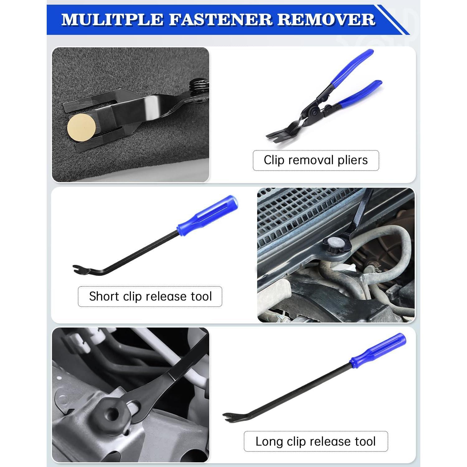 19 count Trim ,  Panel Door Audio Dashboard Trim  Kit, Auto Clip Pliers Fastener Remover Set, Plastic  Tool, Automotive Upholstery Removal Kit