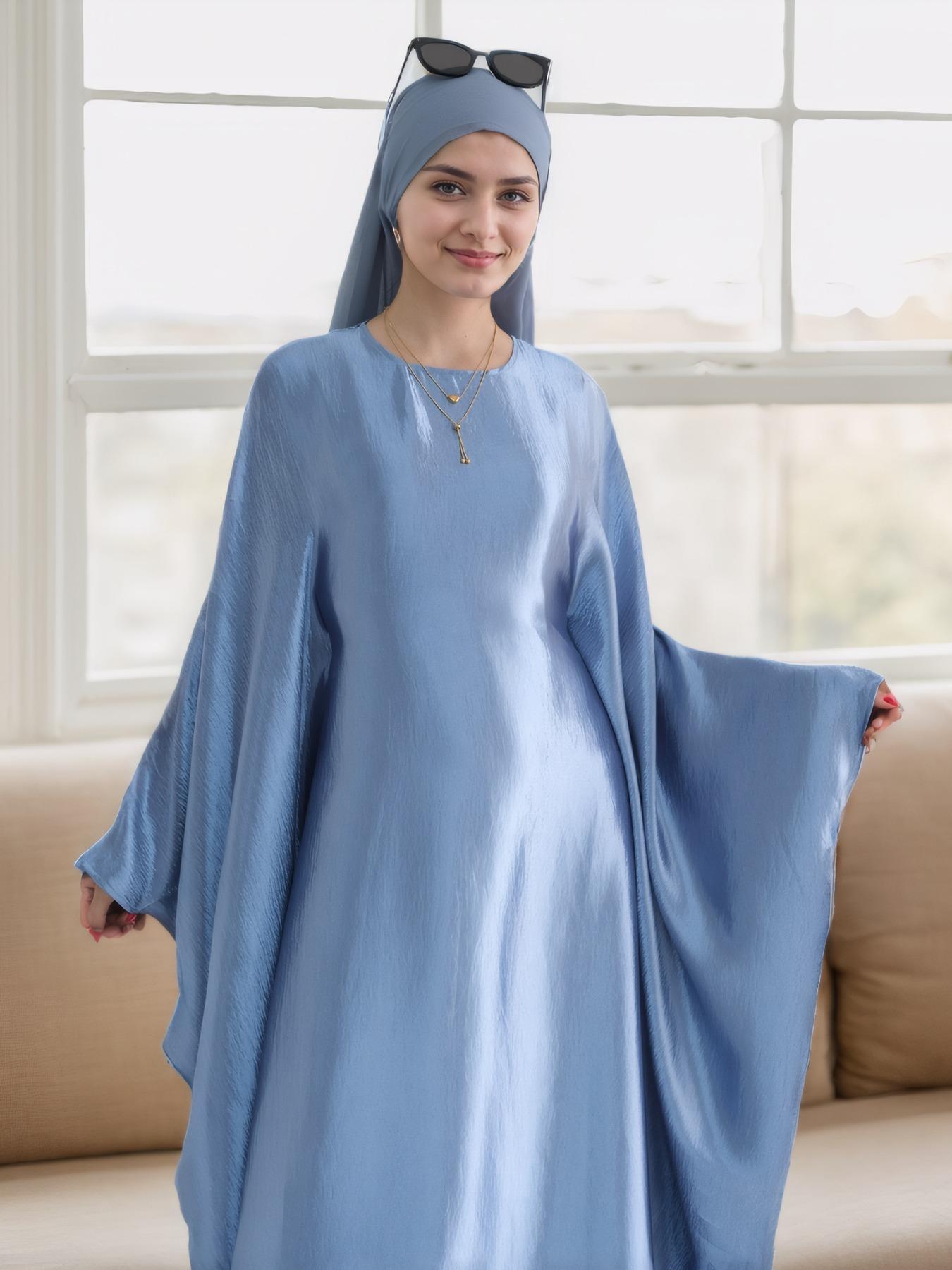 Women's Solid Color Abaya Dress without Scarf, Modest Long Sleeve Round Neck Abaya for Daily Wear, Ladies Islamic Clothing for All Seasons