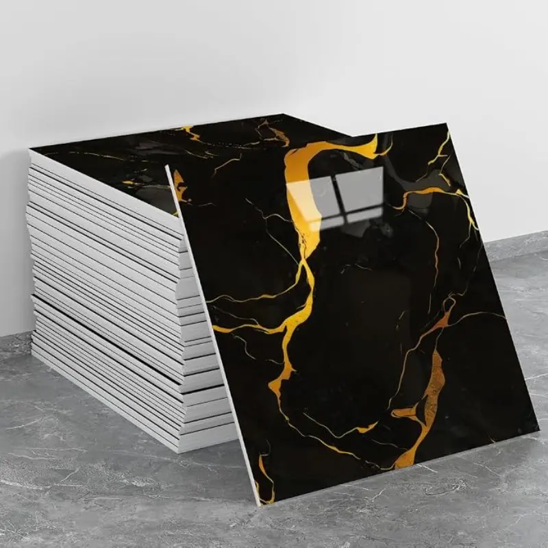 20pcs Marble Peel and Stick Waterproof PVC Shower Wall Panels Bathroom Backsplash Tile Stick on Wall for Bedoom, Kitchen 11.8"x11.8" (Black-Gold,19.4 Sq.Ft.)