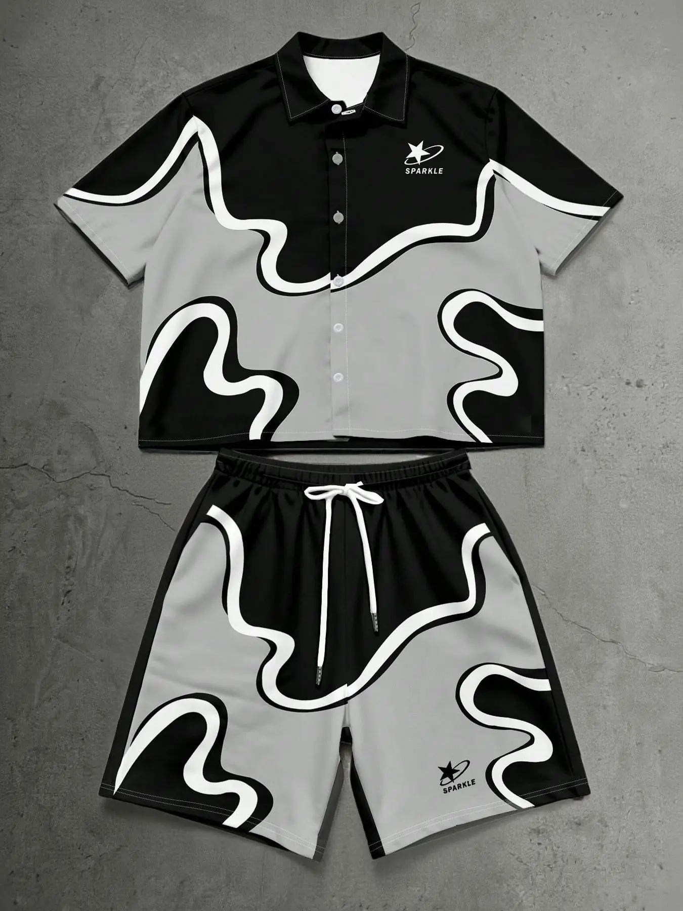 Men's Casual Short Sleeve Set, Y2K Abstract Print Two-Piece, and T-Shirt and Shorts, Perfect Gift Idea
