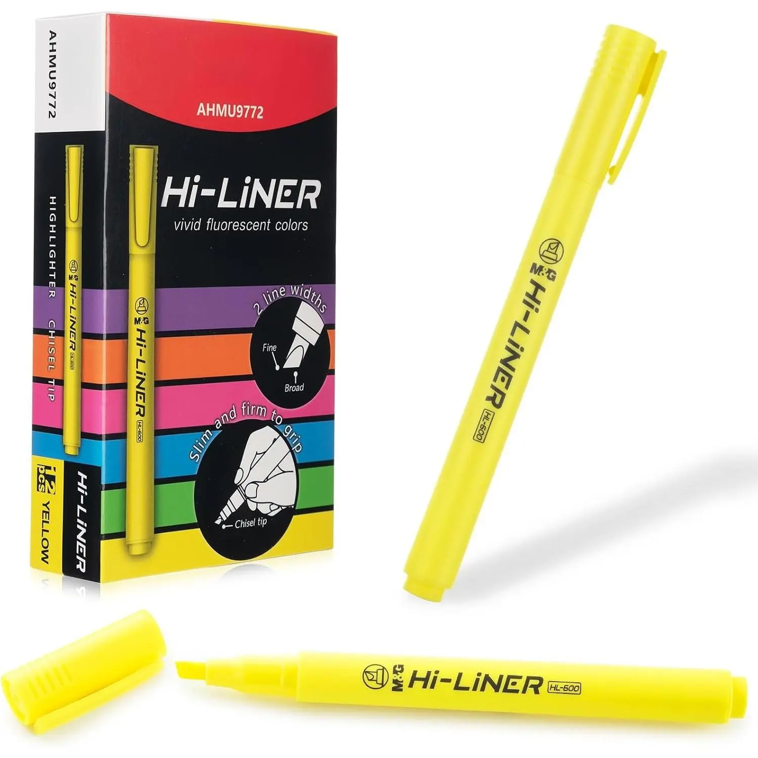 Liner Highlighters, 12-Count Pack Yellow Highlighters, Chisel Tip No Bleed Highlighter Pens for Office Documents, Planning, and Everyday Organization