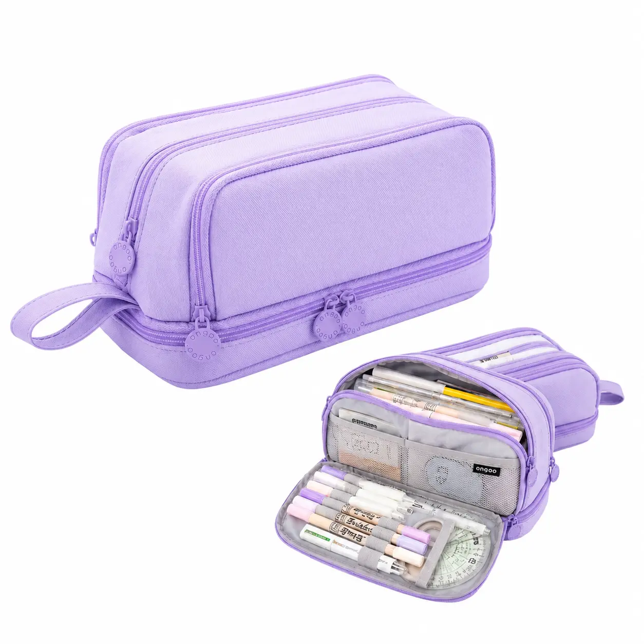 Dual-Layer Double-Opening Pencil Case with Extra-Wide Compartment for Pens, Pencils, Erasers, and School Supplies — Spacious Four-Sided Organizer Designed for High School Students, Teens, and College Learners Seeking Durable, Functional, and Minimalist St