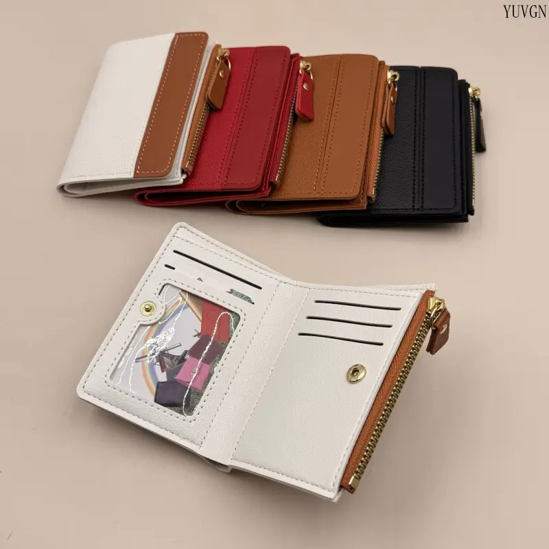 Women's Compact Mini Bifold Card Wallet, Multi-Slot Purse with ID Window and Zipper Pocket for Daily Cash Card Storage, Wallets, Bifold Shape, Portable Daily Cash Card Storage
