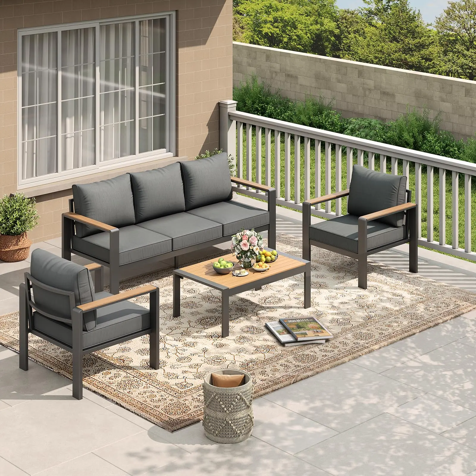 GARVEE5-Piece Aluminum Patio Furniture Set with Coffee Table, Outdoor Sectional Sofa Seating Set for Backyard, Deck, Garden & Porch