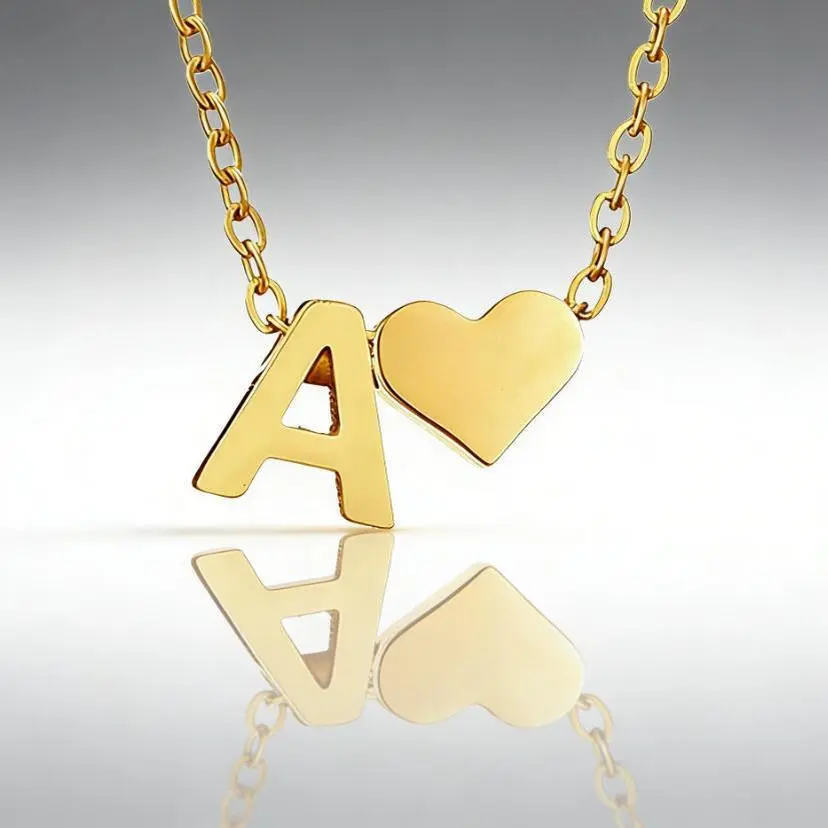 Trendy Non Tarnish Necklace Dainty 14K Gold Plated Personalized Monogram Letter A-Z Stainless Steel Tiny Heart Initial Pendant Necklace Versatile Daily Wear & Party Jewelry