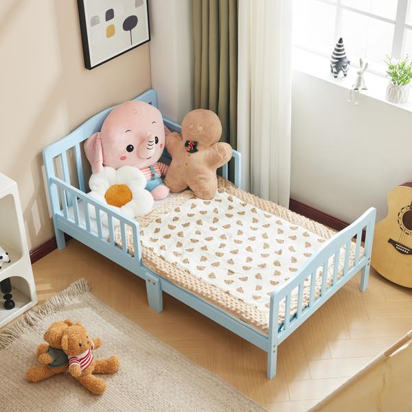 Toddler Bed with Safety Rails, Solid Wood Kids Bed Frame, Low Profile Montessori Floor Bed for Boys and Girls, 135*75*62.5cm