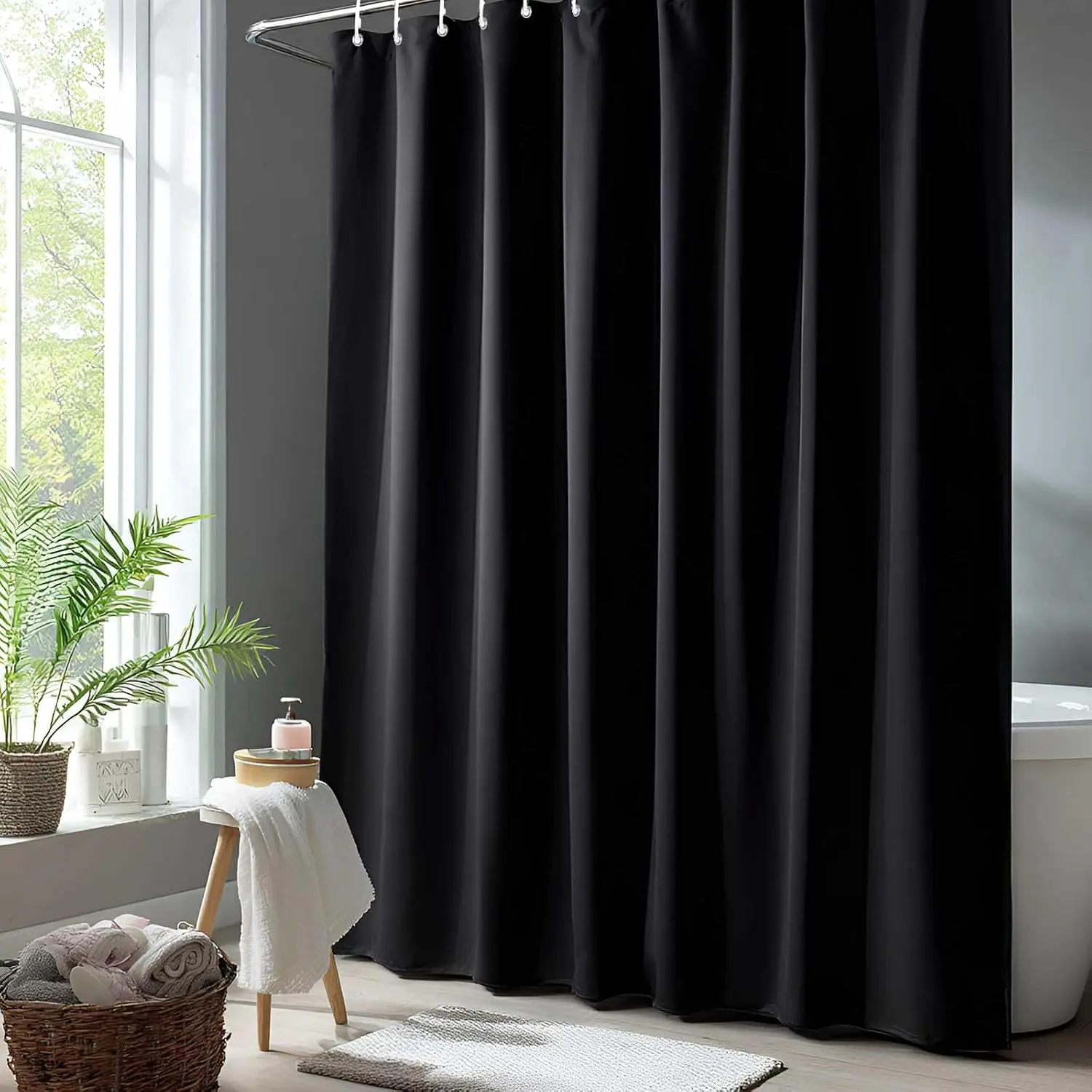 Black Shower Curtains for Bathroom, Hotel Spa Quality Fabric Shower Curtain, Machine Washable Waterproof Cloth Bathroom Curtains Set 72"x72"