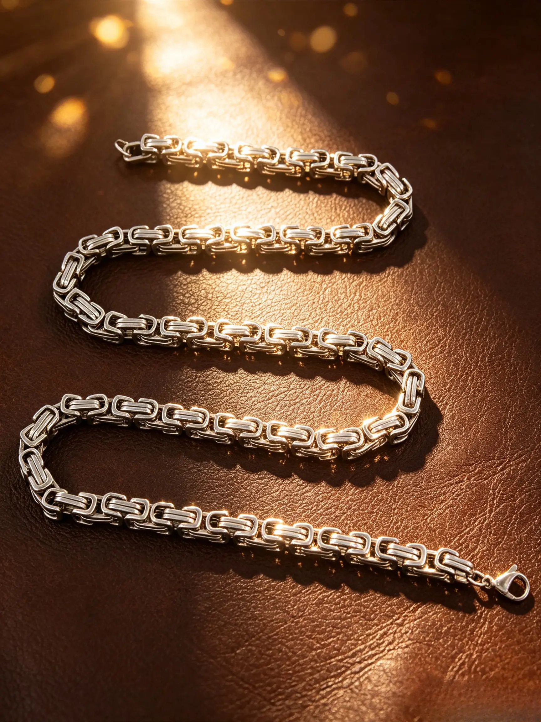 Men Byzantine Rectangle Box Chain Necklace Bracelet Set 316 Stainless Steel Hypoallergenic Waterproof Anti Tarnish Stackable Link Chain For Goth Concert Back To School Couple Daily Street Jewelry