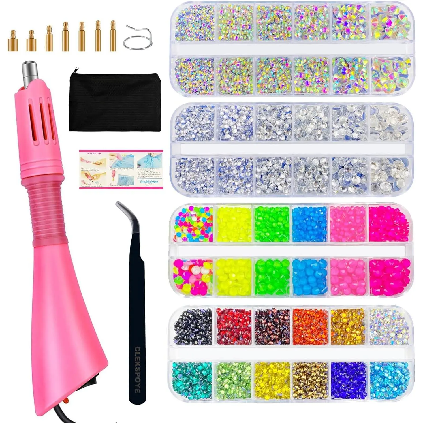 Hotfix Rhinestone Applicator, Iron-on Hot Fix Setter Tool Bedazzler Kit with Rhinestones, Hot Fixed Wand for Clothes Fabric Crafts, Pink Set