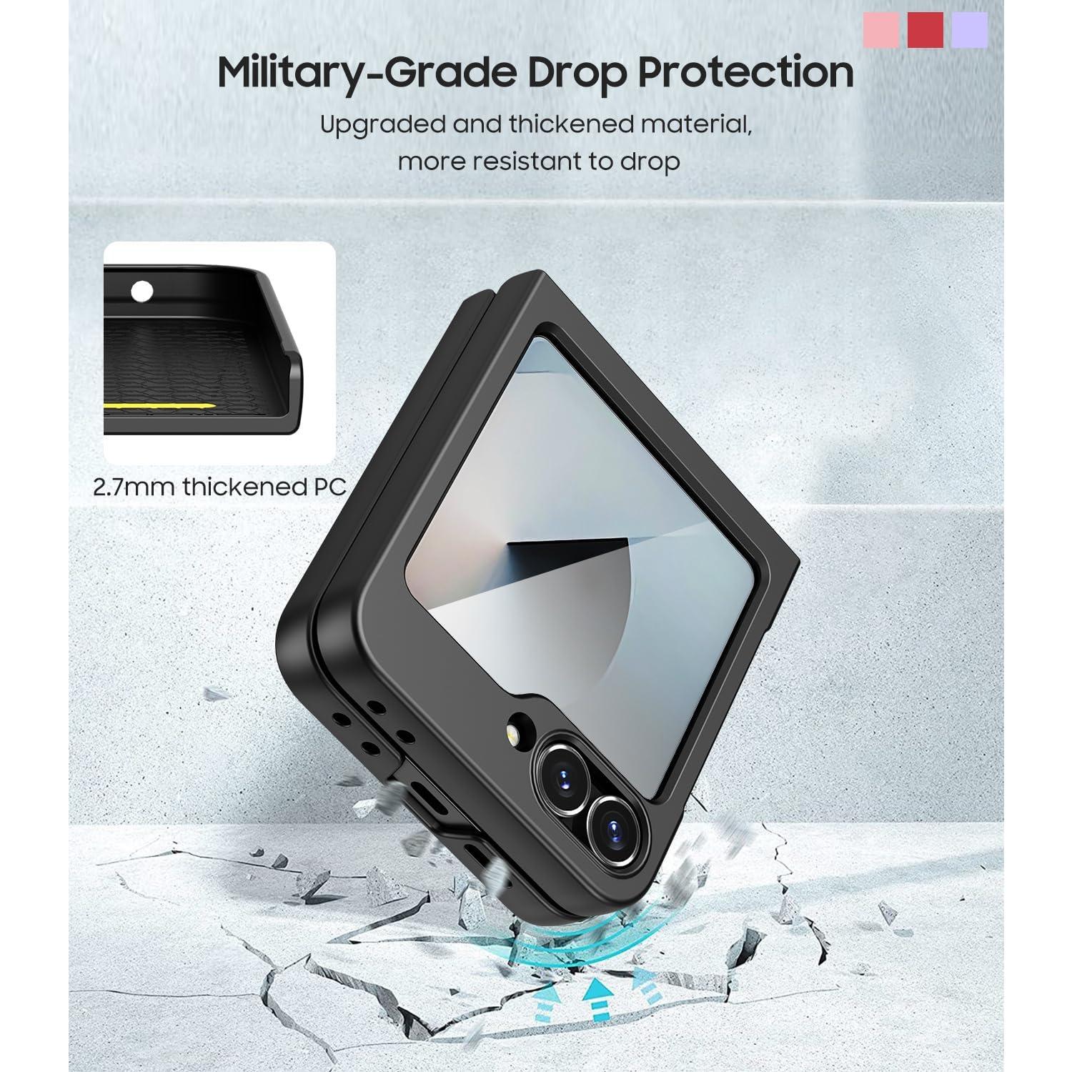 THE WELL KEPT for  Galaxy Z Flip 6 Case, Flip 7 FE Case Compatible with MagSafe, with Built-in Screen Protector, Flip6 Slim Hard  Phone Case, Black