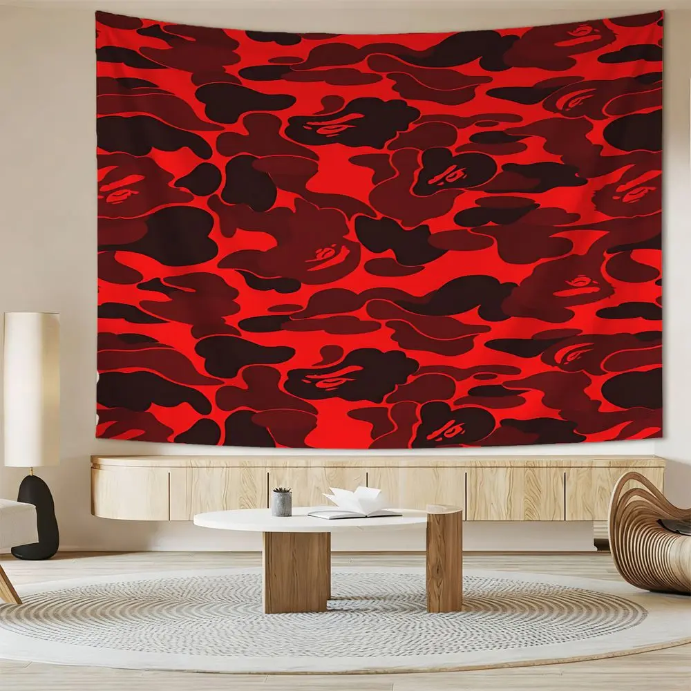 Red Camo Streetwear Style Tapestry, Urban Aesthetic Wall Hanging, Vibrant Digital Print Wall Tapestry, Hypebeast Home Decor, Personalized Wall Art for Bedroom, Living Room, Dorm and Studio Backdrop