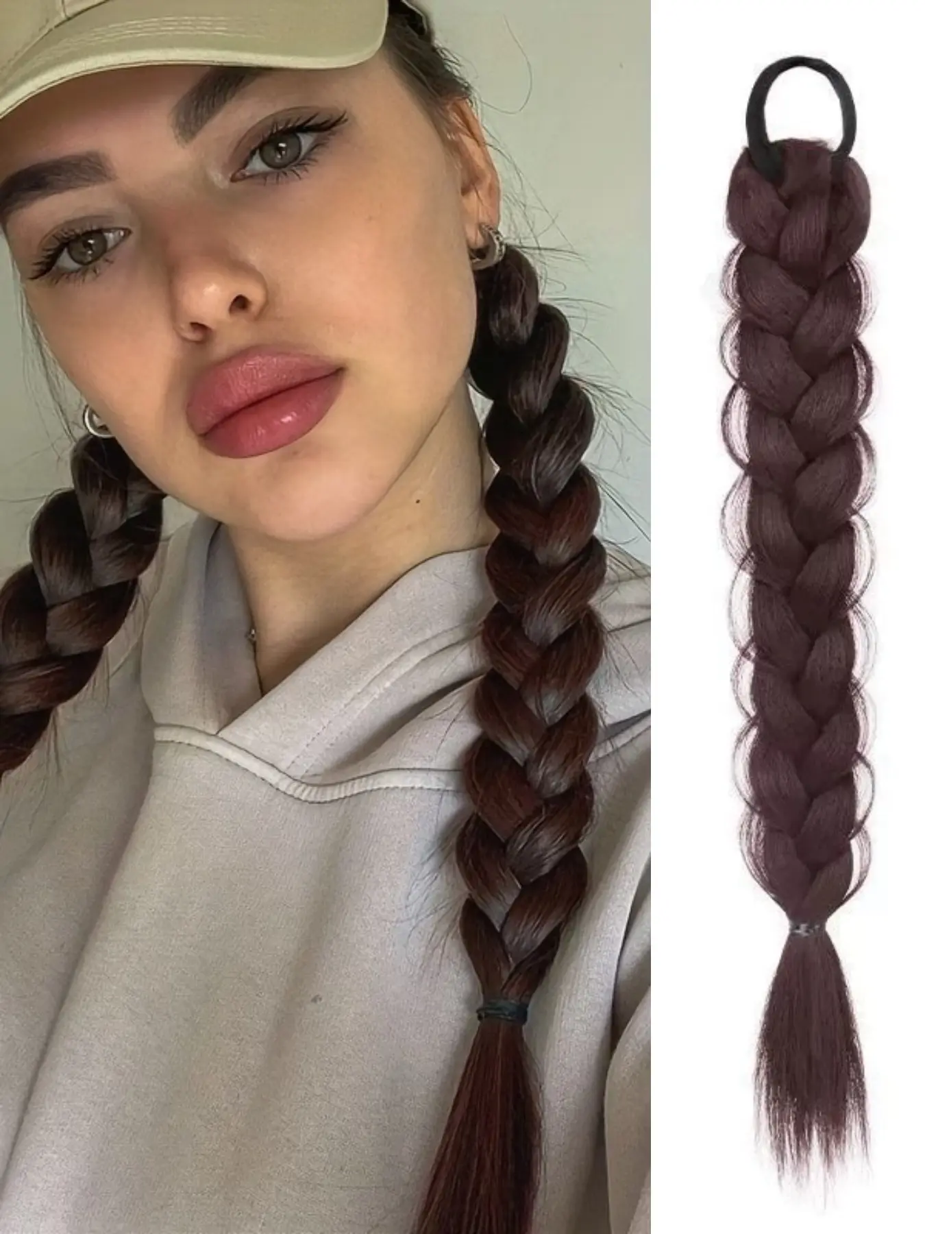 Braided Ponytail Wig for Women, High Ponytail, Realistic & Natural, Cute Boxer Braid Long Twist, Fashion Y2K Spice Girl Ponytail Hairpiece, Synthetic Hairpieces, Braided Ponytail Extension