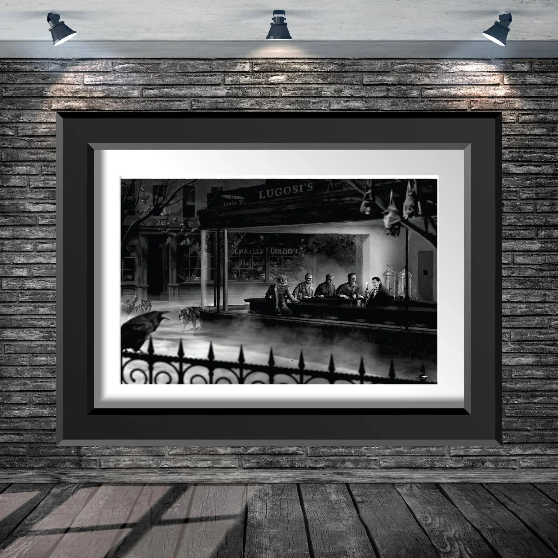 Universal Monsters Poster, Tavern Art Print with Dracula Wolfman and Creature, Classic Horror Wall Art, Monster Fan Gift