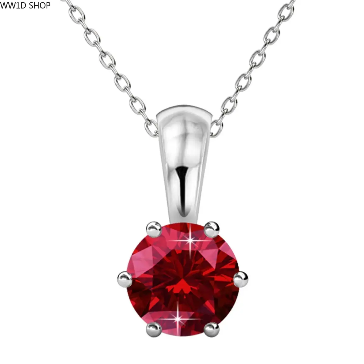 18K White Gold Plated Birthstone Solitaire Necklace for Women, Red Stone Pendant Jewelry for Daily Wear and Elegant Outfits