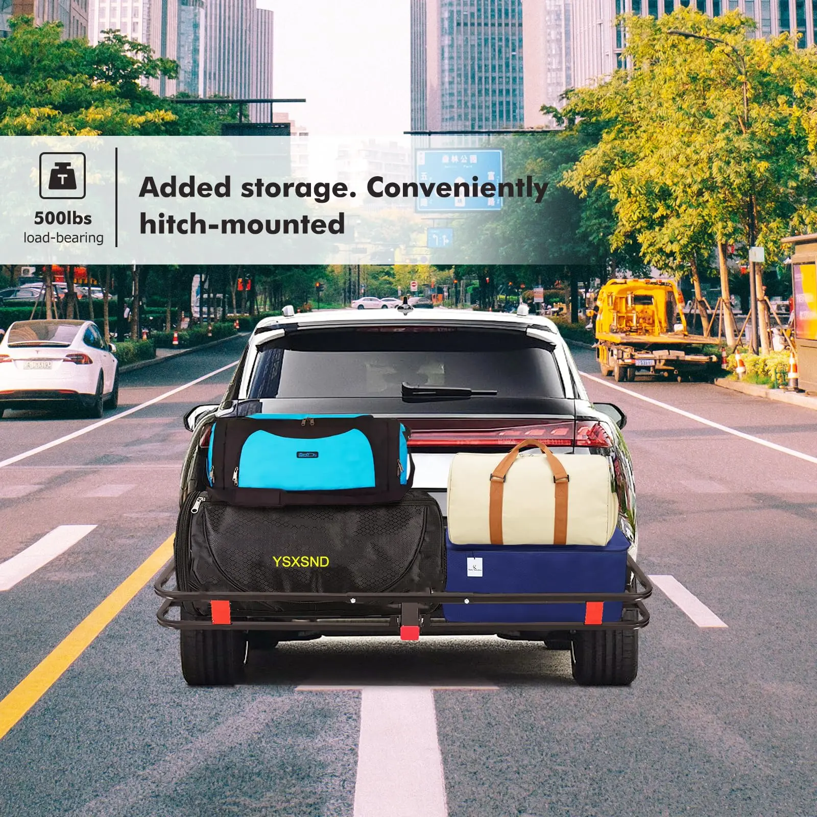Hitch Mount Cargo Carrier Basket 53" X 19" X 6", Hauling Weight Capacity of 500 Lbs Folding Cargo Rack Rear Luggage Basket for Car SUV Camping Traveling