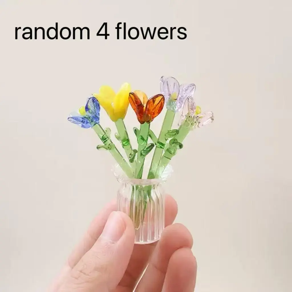 Handmade Crystal Glass Mini Floral Arrangement Set, Tulips in Clear Vases, DIY Craft, Photo Props, Festival Decor, Easter Gift