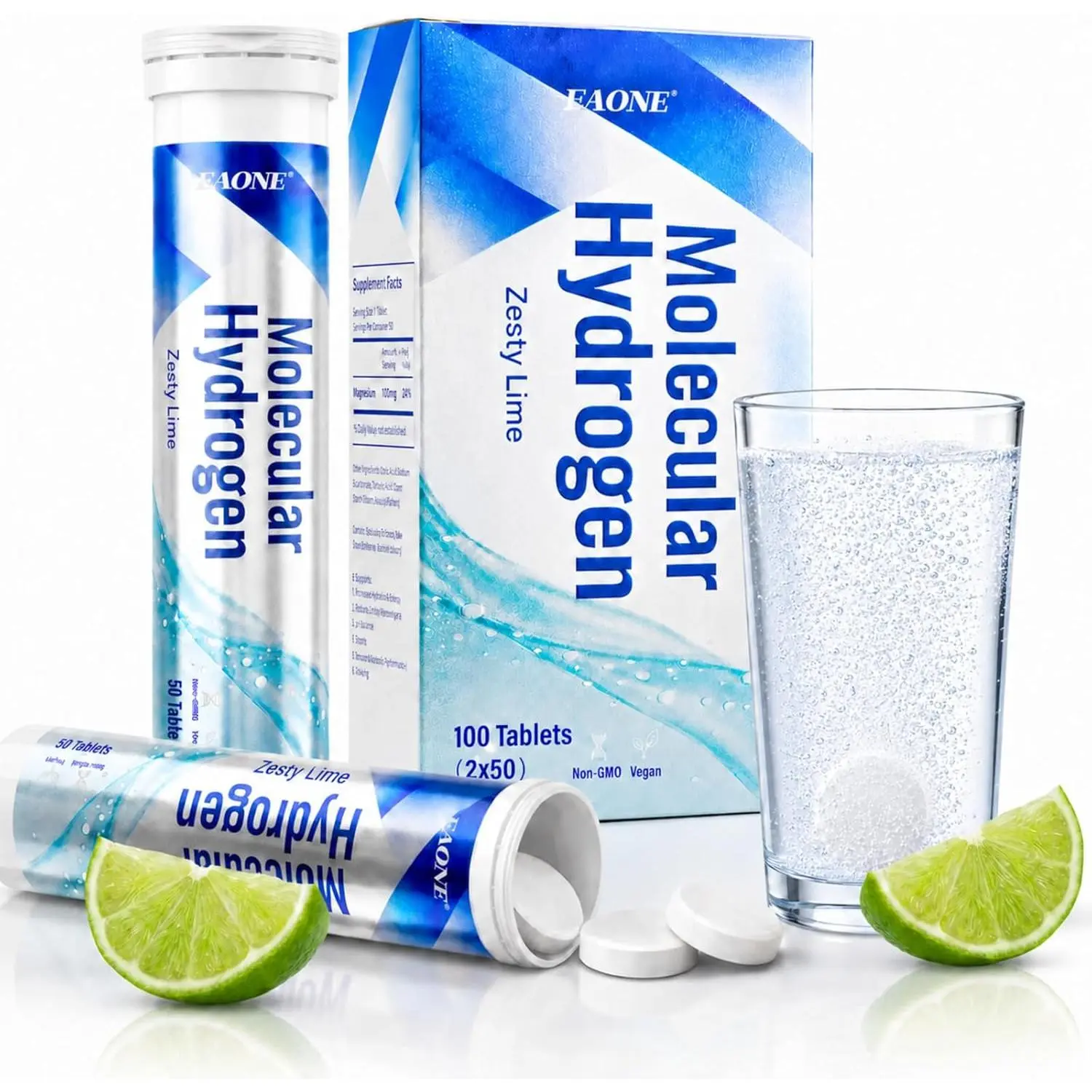Magnesium Supplement Dietary Hydrogen Water Oral Tablets, Sugar Free, High H2, Zesty Lime Flavor, Dissolvable Antioxidant Cognitive Support Electrolyte Drink Mix, Energy Metabolism Support, 100 Count (US Formulation)